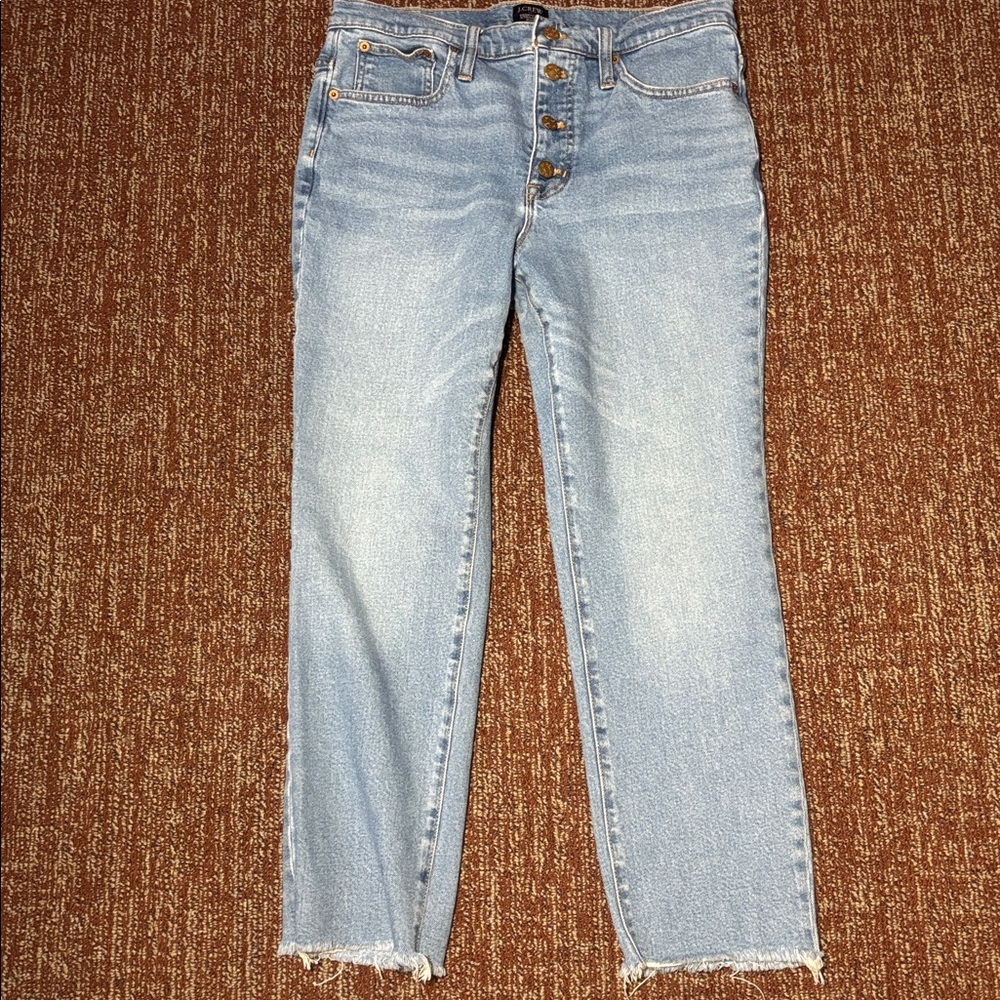 J crew button fly medium/ light wash straight cropped leg denim women’s 30 - Picture 2 of 16